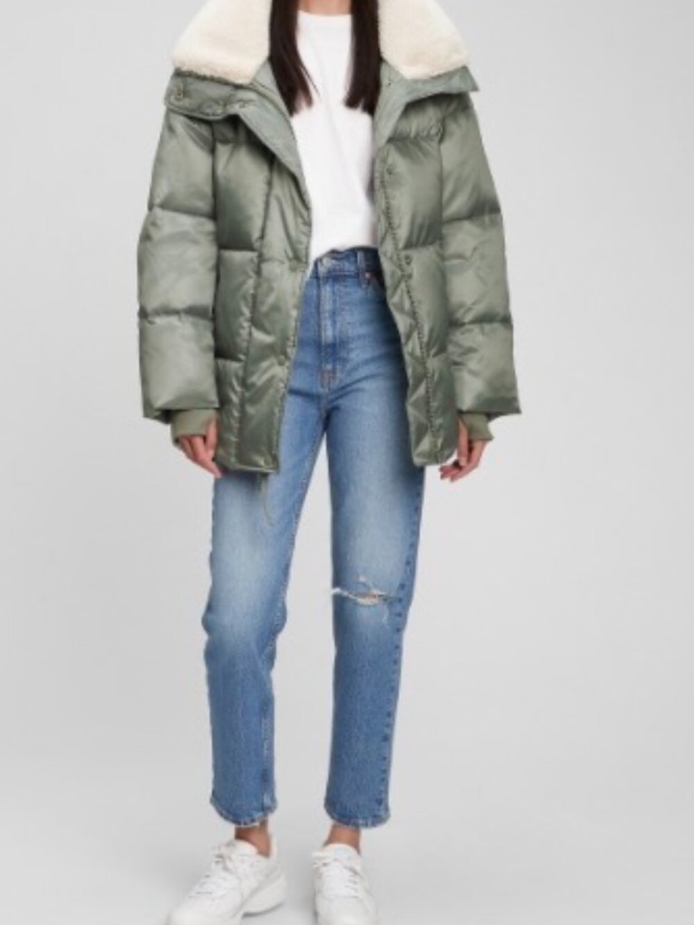 NWT - GAP - 100% Recycled Oversized Sherpa Puffer Jacket - Green - Size XXL